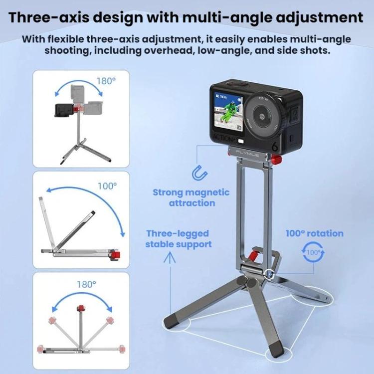 For DJI Osmo Action 6 / Nano Flymile Magnetic Quick-Release Tripod Bracket and Carabiner Clip - Gray