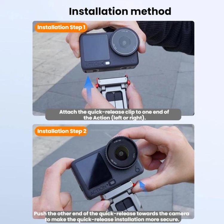 For DJI Osmo Action 6 / Nano Flymile Magnetic Quick-Release Tripod Bracket and Carabiner Clip - Gray