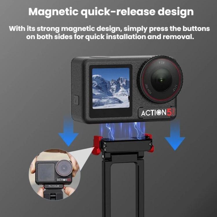 For DJI Osmo Action 3 / 4 / 5 Pro Magnetic Quick-Release Tripod Bracket with Carabiner Clip - Black