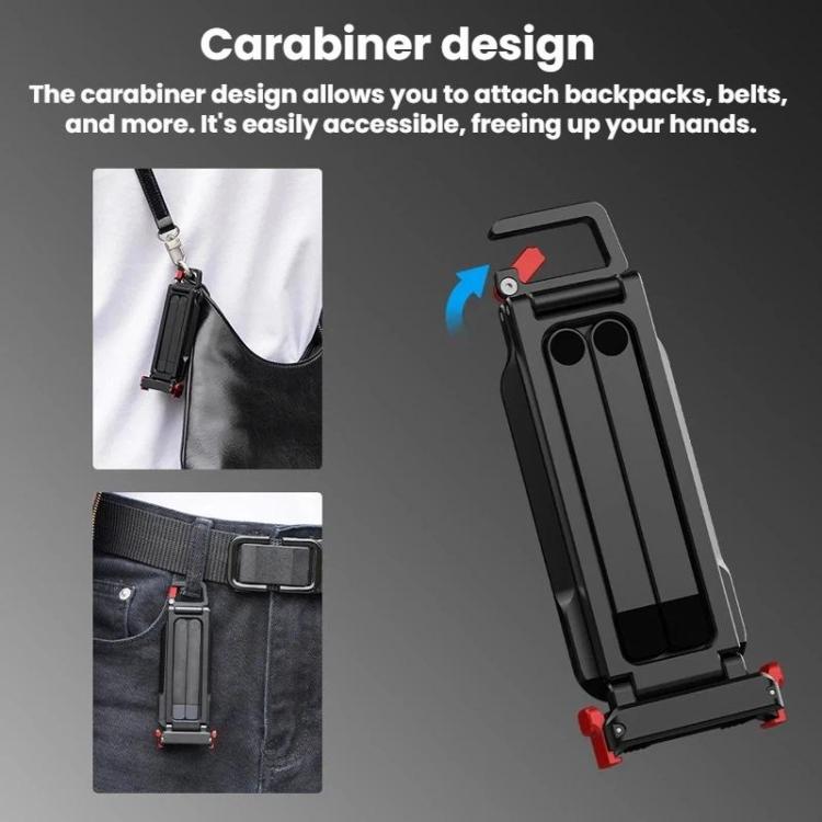 For DJI Osmo Action 3 / 4 / 5 Pro Magnetic Quick-Release Tripod Bracket with Carabiner Clip - Black