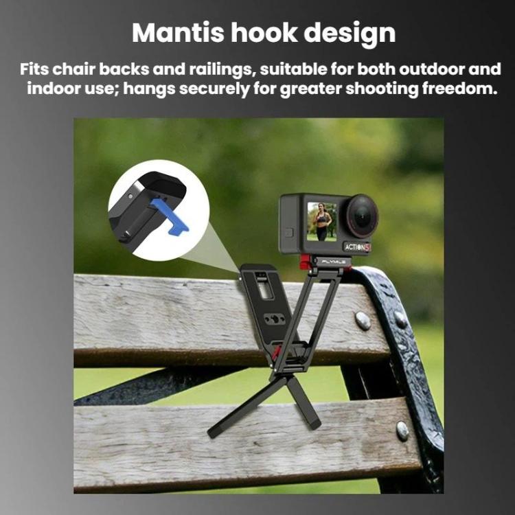 For DJI Osmo Action 3 / 4 / 5 Pro Magnetic Quick-Release Tripod Bracket with Carabiner Clip - Black