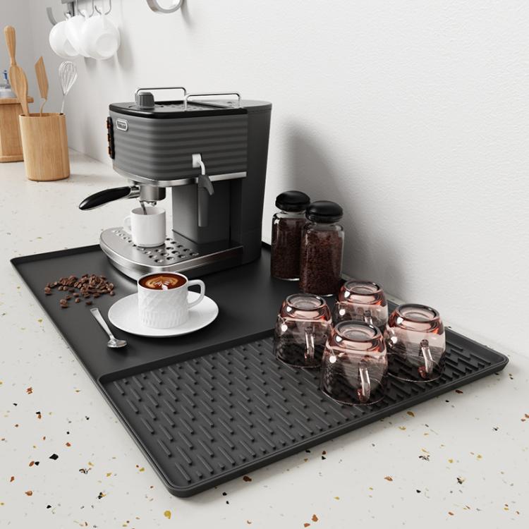 Silicone Coffee Machine Mat Non-Slip Heat-Resistant Draining Tray For Dining Table, Style: Horizontal Stripes Black