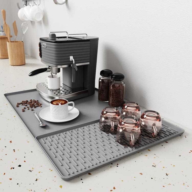 Silicone Coffee Machine Mat Non-Slip Heat-Resistant Draining Tray For Dining Table, Style: Horizontal Stripes Grey