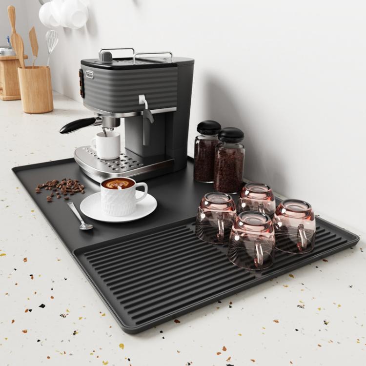Silicone Coffee Machine Mat Non-Slip Heat-Resistant Draining Tray For Dining Table, Style: Vertical Stripes Black