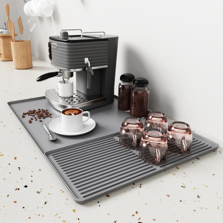 Silicone Coffee Machine Mat Non-Slip Heat-Resistant Draining Tray For Dining Table, Style: Vertical Stripes Grey