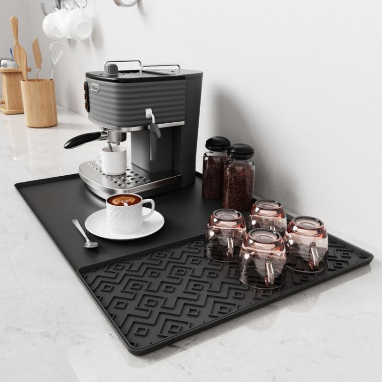Silicone Coffee Machine Mat Non-Slip Heat-Resistant Draining Tray For Dining Table, Style: Loop Pattern Black