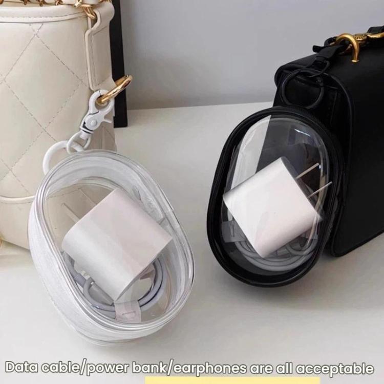 2pcs Data Cable Charger Transparent Storage Pouch Portable Earphone Storage Case With Keychain - White+Black
