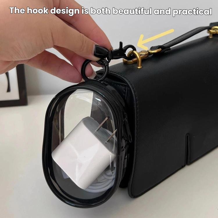 2pcs Data Cable Charger Transparent Storage Pouch Portable Earphone Storage Case With Keychain - White+Black