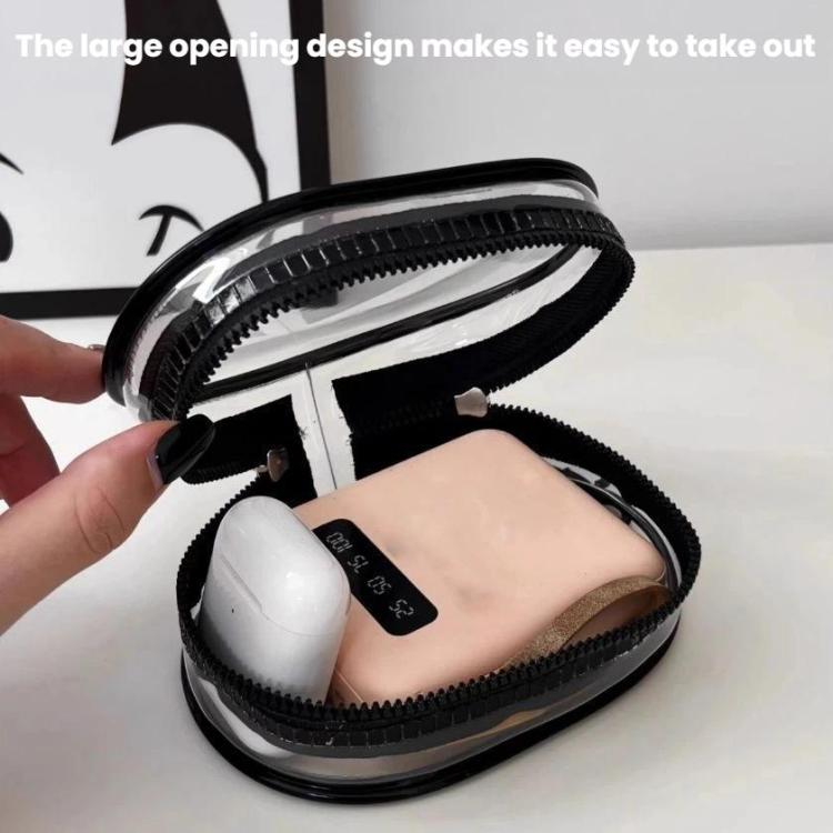 2pcs Data Cable Charger Transparent Storage Pouch Portable Earphone Storage Case With Keychain - White+Black