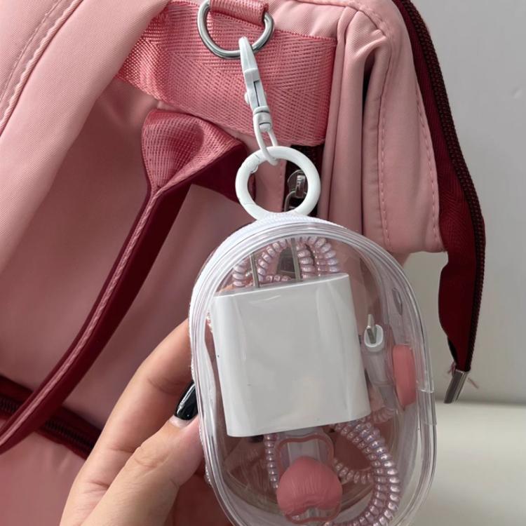 2pcs Data Cable Charger Transparent Storage Pouch Portable Earphone Storage Case With Keychain - White+Black