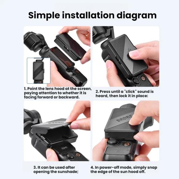 For DJI Osmo Pocket 3 BRDRC Foldable Screen Protector Sunshade - Black