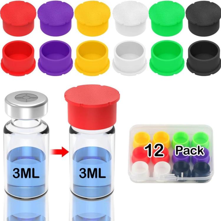 12pcs /Pack Reusable Insulin Bottle Caps Leak-Proof and Dust-Proof Replacement Covers for Diabetes Supplies - Mixed Colors