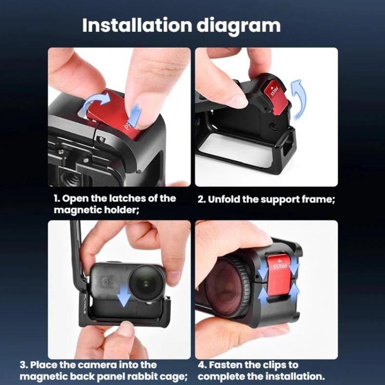 For DJI Osmo Nano Flymile Magnetic Expansion Bracket Metal Cage Protective Frame - Black