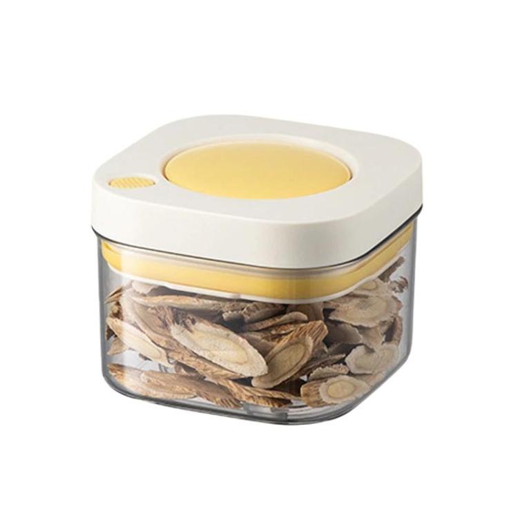 Press Vacuum Food Storage Jar Kitchen Canister For Coffee Beans & Grains, Spec: 380ml White Yellow