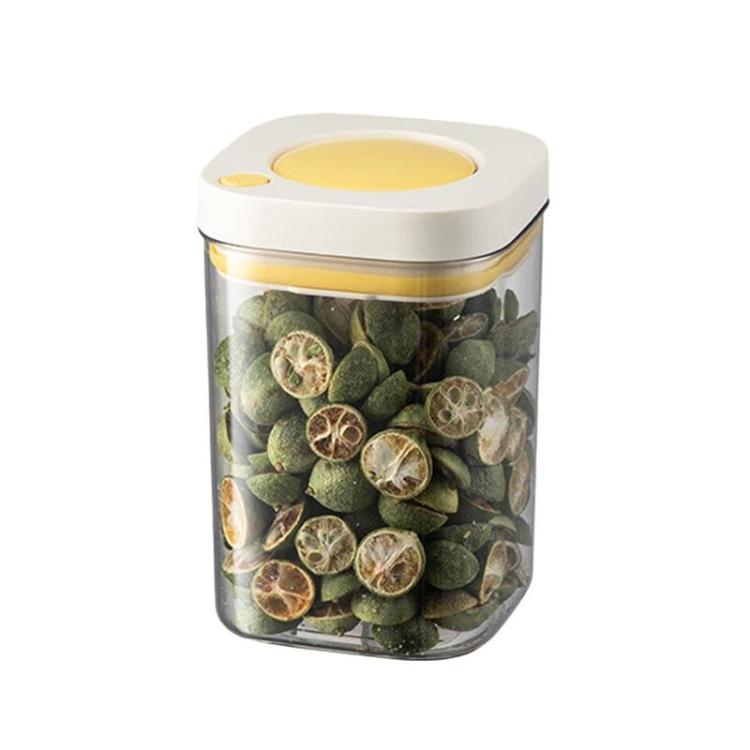 Press Vacuum Food Storage Jar Kitchen Canister For Coffee Beans & Grains, Spec: 1100ml White Yellow