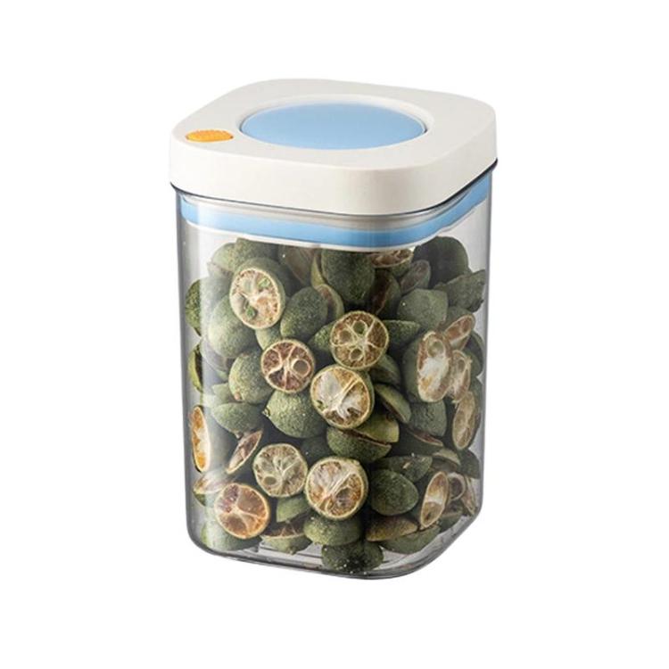 Press Vacuum Food Storage Jar Kitchen Canister For Coffee Beans & Grains, Spec: 1100ml White Blue