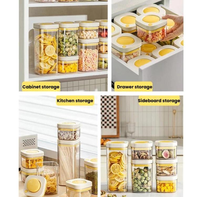 Press Vacuum Food Storage Jar Kitchen Canister For Coffee Beans & Grains, Spec: 380ml White Blue