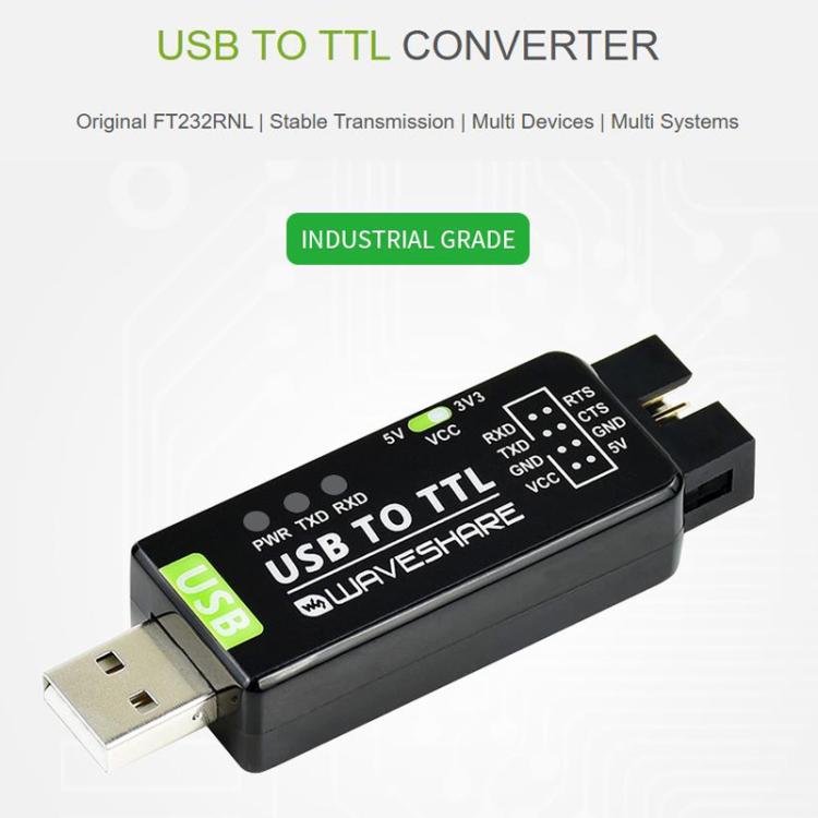 WAVESHARE 17939 Industrial USB To TTL Converter, Original FT232RNL, Multi Protection & Systems Support