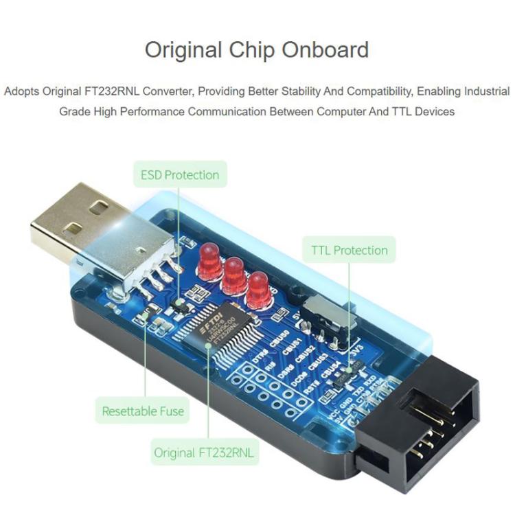 WAVESHARE 17939 Industrial USB To TTL Converter, Original FT232RNL, Multi Protection & Systems Support