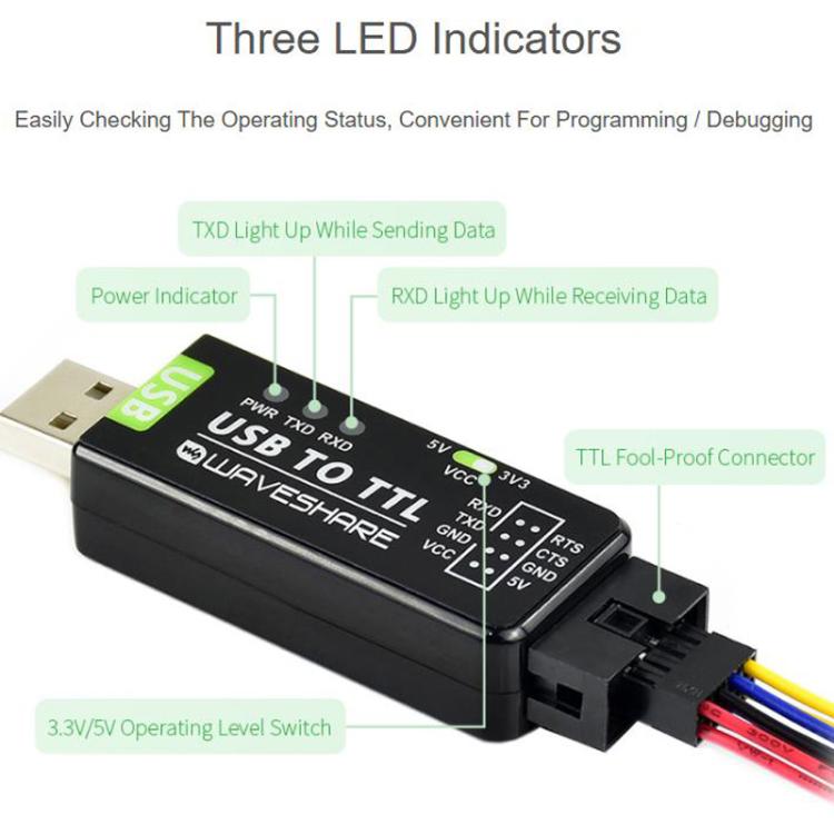 WAVESHARE 17939 Industrial USB To TTL Converter, Original FT232RNL, Multi Protection & Systems Support