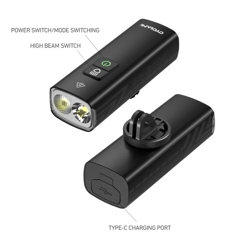CYCLAMI BR2000 High-Capacity Rechargeable Bike Headlight Powerful Night Riding Flashlight