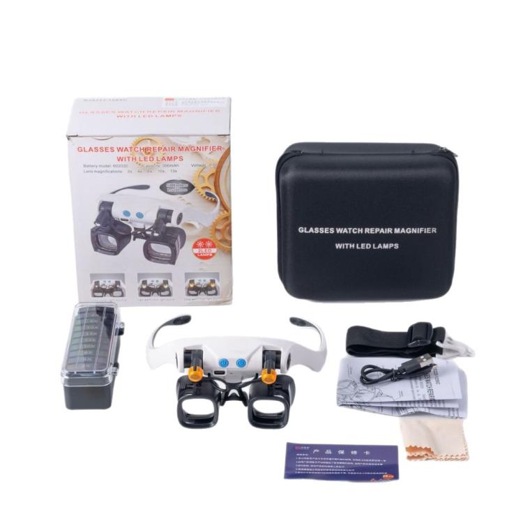 USB Rechargeable Headband Magnifier With 5 Interchangeable Lens Pairs 2X 4X 6X 10X 13X And Dual LED Lights - RJS223-21SXC