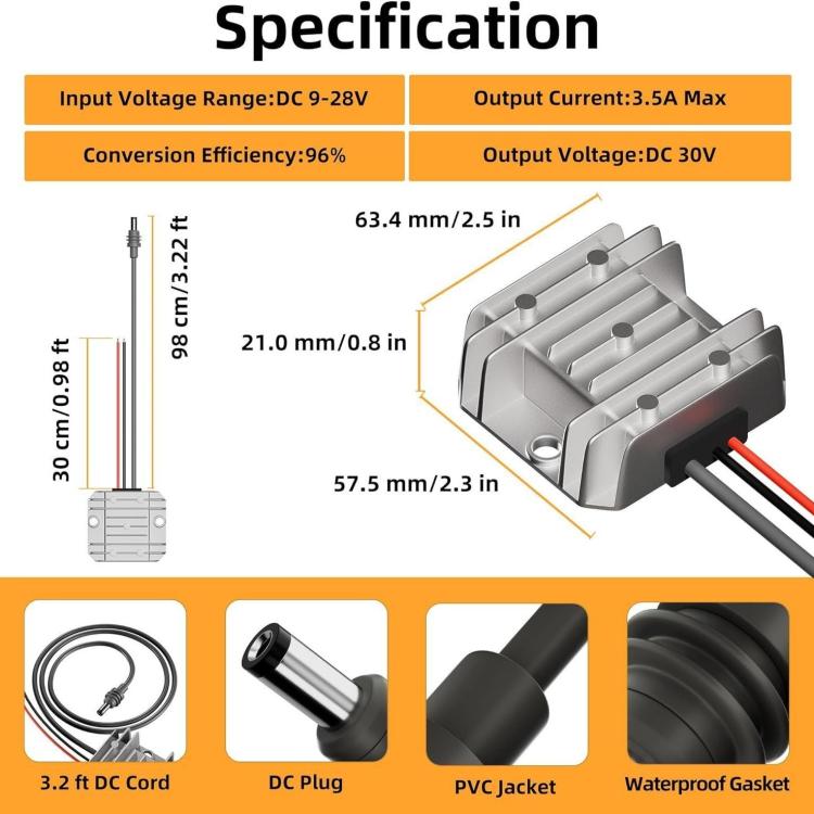 12V/24V To 30V 3.5A DC Power Converter, Specification: With 1M DC Cable + Fuse