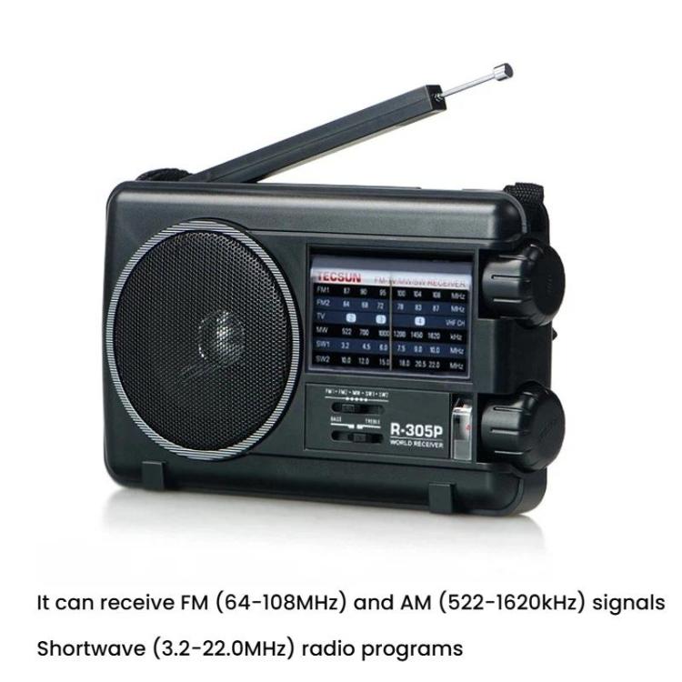 TECSUN R-305P Full-Band Radio Portable Retro Analog Dial DSP Radio, Spec: No Battery - Black