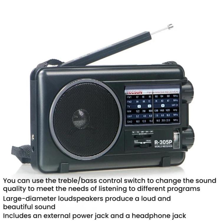 TECSUN R-305P Full-Band Radio Portable Retro Analog Dial DSP Radio, Spec: No Battery - Black