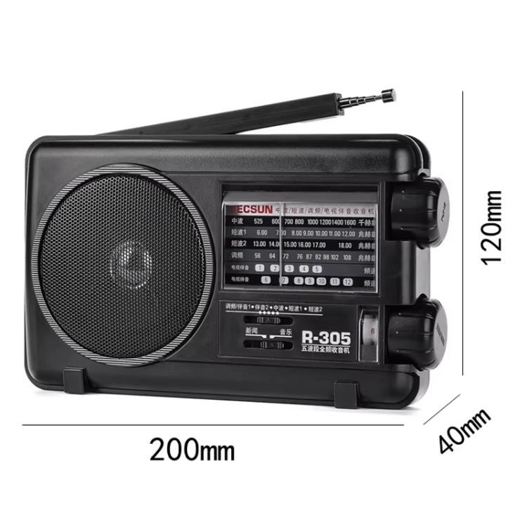 TECSUN R-305P Full-Band Radio Portable Retro Analog Dial DSP Radio, Spec: No Battery - Black