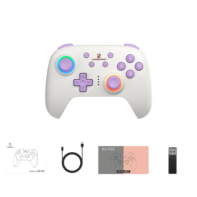 ANBERNIC RGP01 Multi-Platform Gaming Controller for PC/Switch/Steam With Hall Effect Joystick & Triggers, 3-Mode Connectivity, RGB With Receiver White