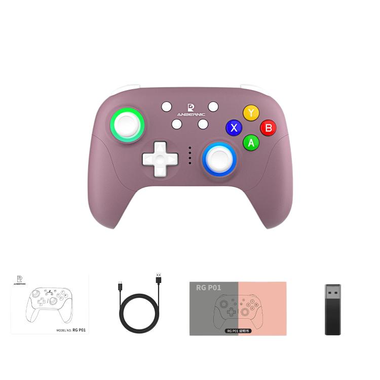 ANBERNIC RGP01 Multi-Platform Gaming Controller for PC/Switch/Steam With Hall Effect Joystick & Triggers, 3-Mode Connectivity, RGB With Receiver Purple