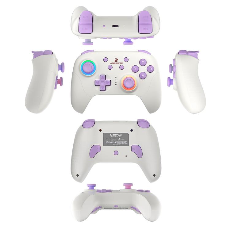 ANBERNIC RGP01 Multi-Platform Gaming Controller for PC/Switch/Steam With Hall Effect Joystick & Triggers, 3-Mode Connectivity, RGB Purple