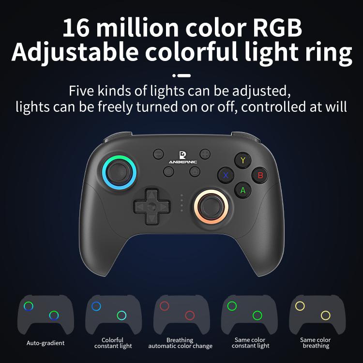 ANBERNIC RGP01 Multi-Platform Gaming Controller for PC/Switch/Steam With Hall Effect Joystick & Triggers, 3-Mode Connectivity, RGB With Receiver Black