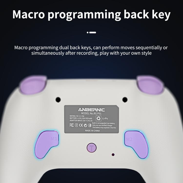 ANBERNIC RGP01 Multi-Platform Gaming Controller for PC/Switch/Steam With Hall Effect Joystick & Triggers, 3-Mode Connectivity, RGB White