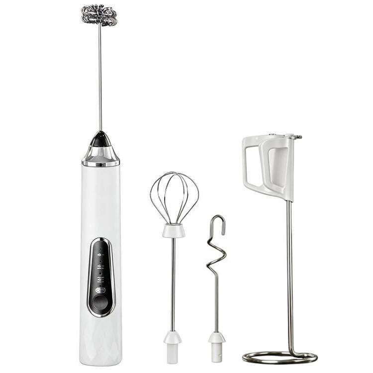 Electric Milk Frother & Coffee Foamer Home Use Handheld Wireless Mini Egg Whisk, Spec: Three-Head With Ear Hook Bracket White