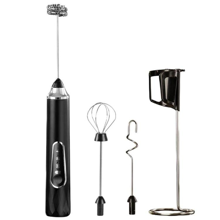 Electric Milk Frother & Coffee Foamer Home Use Handheld Wireless Mini Egg Whisk, Spec: Three-Head With Ear Hook Bracket Black