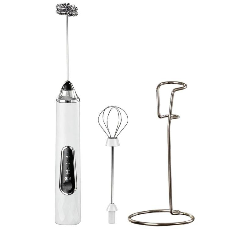 Electric Milk Frother & Coffee Foamer Home Use Handheld Wireless Mini Egg Whisk, Spec: Dual-Head With Stainless Steel Bracket White