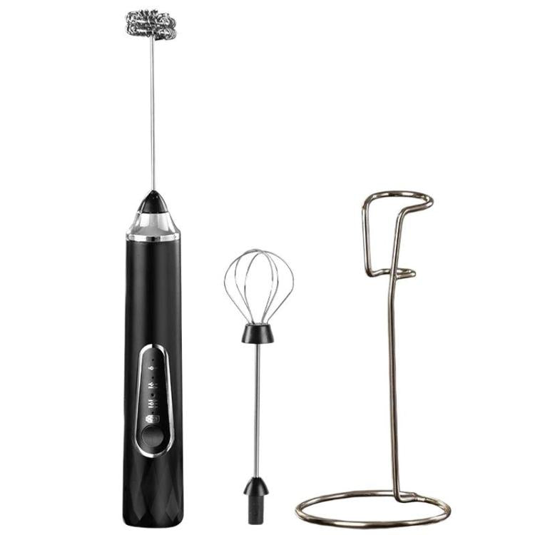 Electric Milk Frother & Coffee Foamer Home Use Handheld Wireless Mini Egg Whisk, Spec: Dual-Head With Stainless Steel Bracket Black