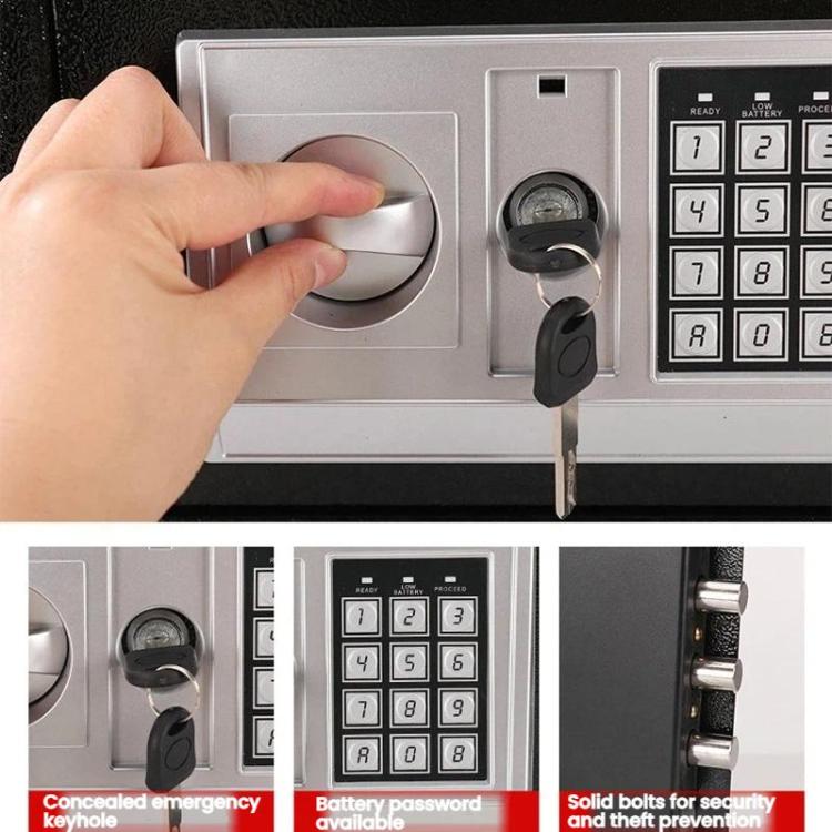 Wall-Mounted Small Steel Safe With Anti-Theft Plate Password Storage Safe, Color: Black No Money Drop Slot