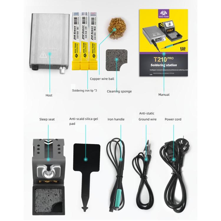 OSS TEAM T210 Pro 75W Digital Soldering Station With Smart Presets & LED Display For Phone & PCB Repair - EU Plug