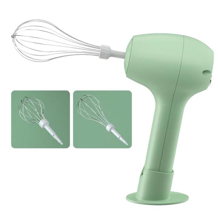 Wireless Electric Egg Whisk With Base Handheld Mini Multifunctional Milk Frother, Spec: Dual-Head Green