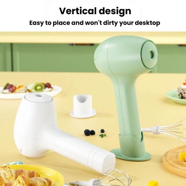 Wireless Electric Egg Whisk With Base Handheld Mini Multifunctional Milk Frother, Spec: Dual-Head Green