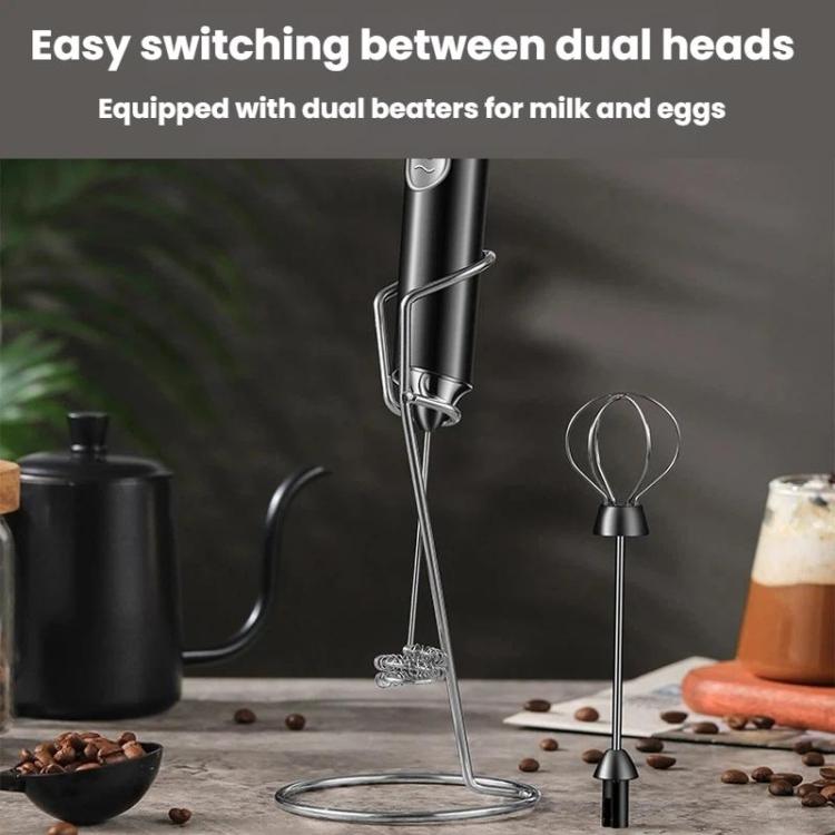 Wireless Handheld Electric Egg Whisk Milk & Coffee Frother, Spec: Dual-Head With Bracket White
