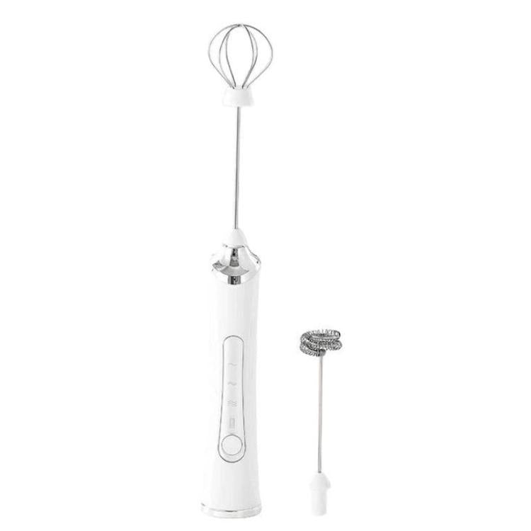 Household Handheld Mini Electric Milk Frother 3-Speed Rechargeable Egg Whisk, Spec: Dual-Head White
