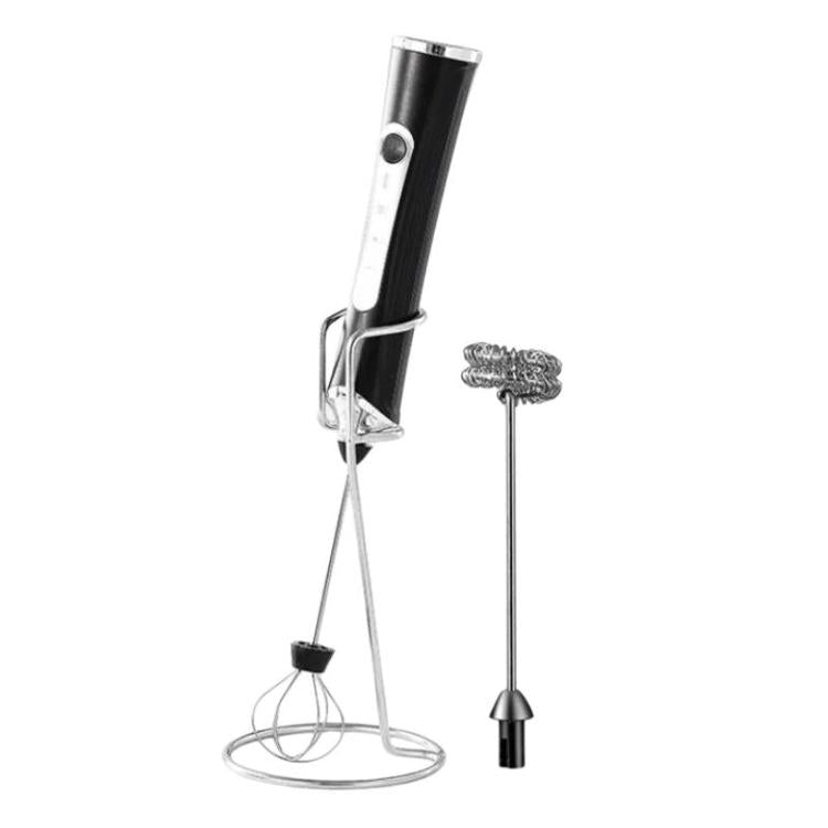 Household Handheld Mini Electric Milk Frother 3-Speed Rechargeable Egg Whisk, Spec: Dual-Head With Bracket Black
