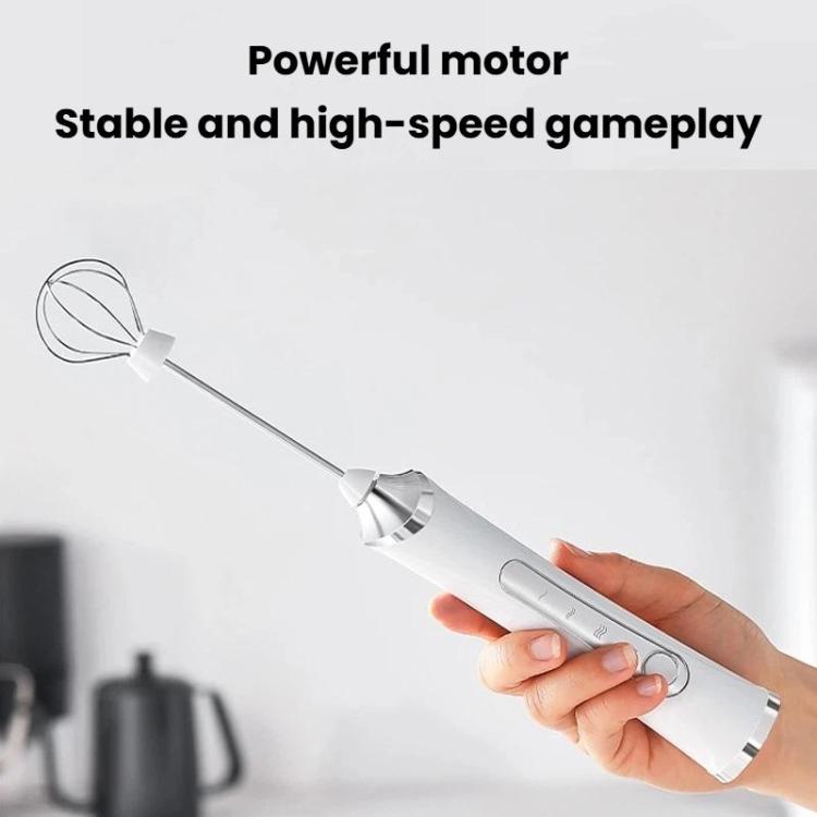 Household Handheld Mini Electric Milk Frother 3-Speed Rechargeable Egg Whisk, Spec: Dual-Head White