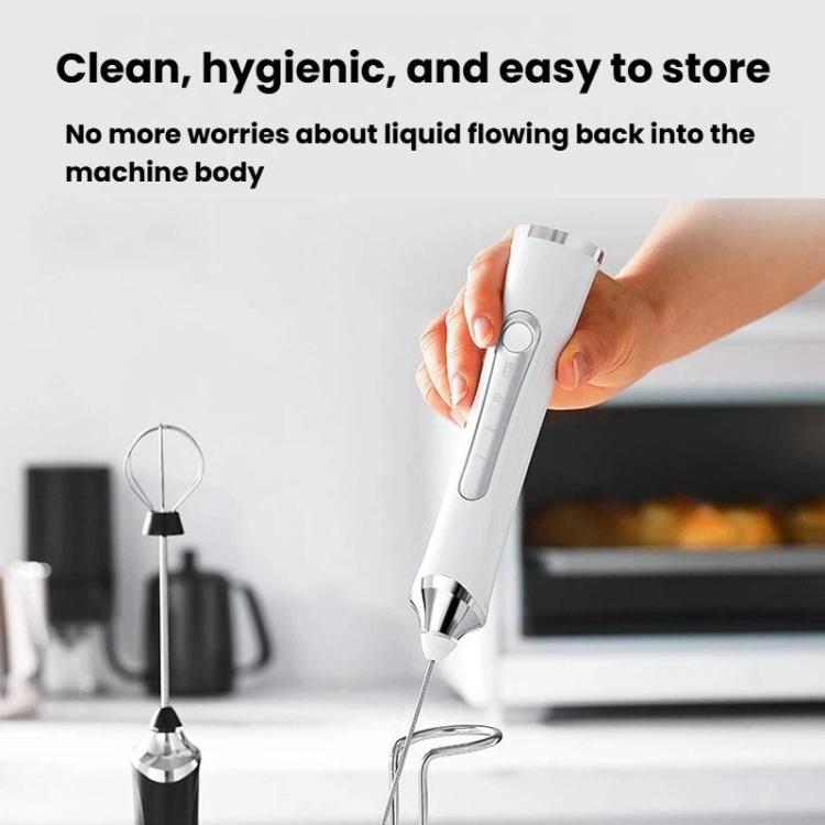 Household Handheld Mini Electric Milk Frother 3-Speed Rechargeable Egg Whisk, Spec: Dual-Head With Bracket Black