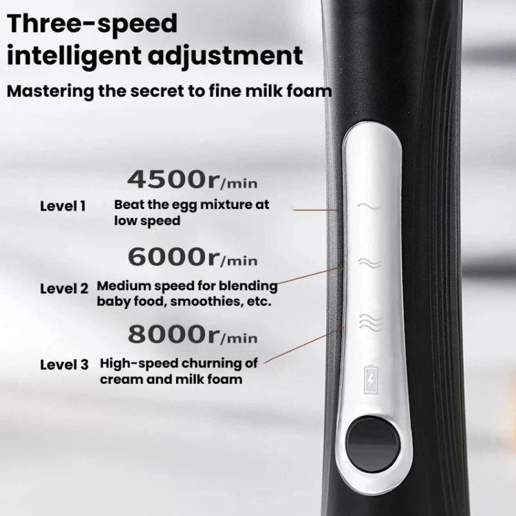 Household Handheld Mini Electric Milk Frother 3-Speed Rechargeable Egg Whisk, Spec: Dual-Head Black