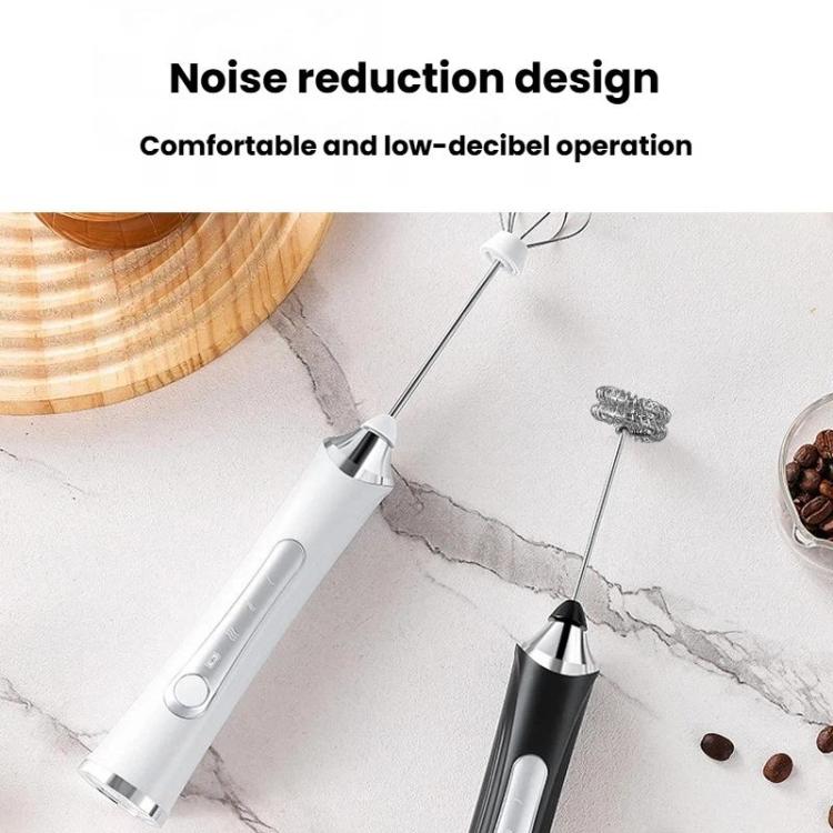 Household Handheld Mini Electric Milk Frother 3-Speed Rechargeable Egg Whisk, Spec: Dual-Head With Bracket Black